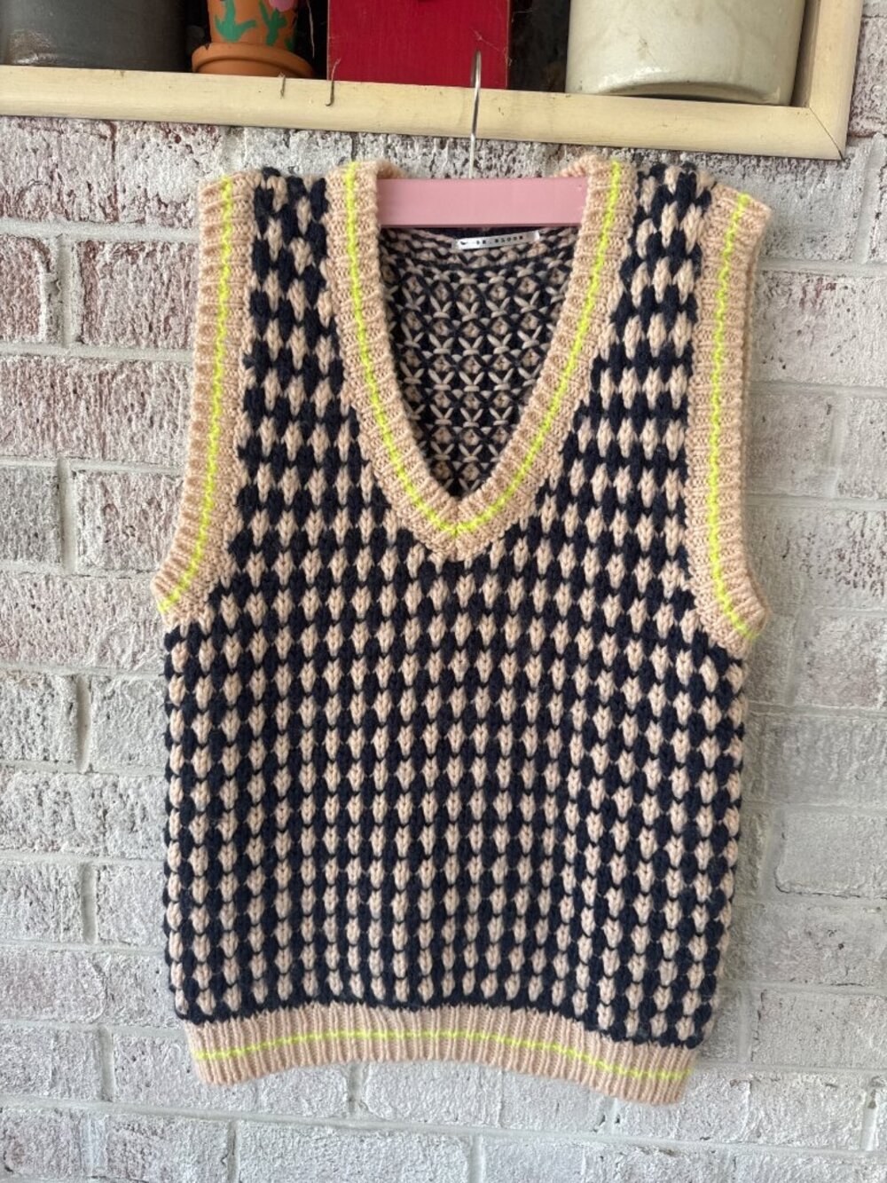 Dr Bloom Barcelona Chachacha Sweater Vest M/L Geometric Wool Blend Made Italy